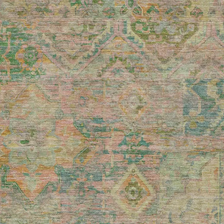 10' X 14' Green Teal Blue And Mauve Floral Medallion Washable Indoor Outdoor Area Rug