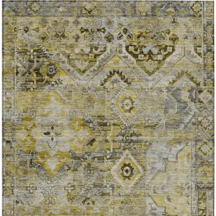 5' X 8' Pewter Gray And Gold Floral Medallion Washable Indoor Outdoor Area Rug
