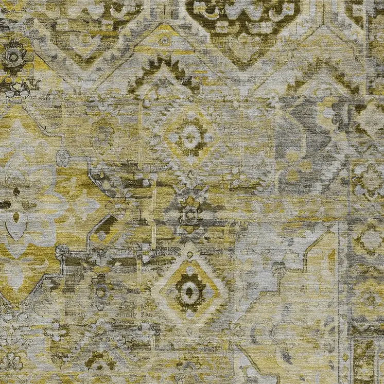 5' X 8' Pewter Gray And Gold Floral Medallion Washable Indoor Outdoor Area Rug