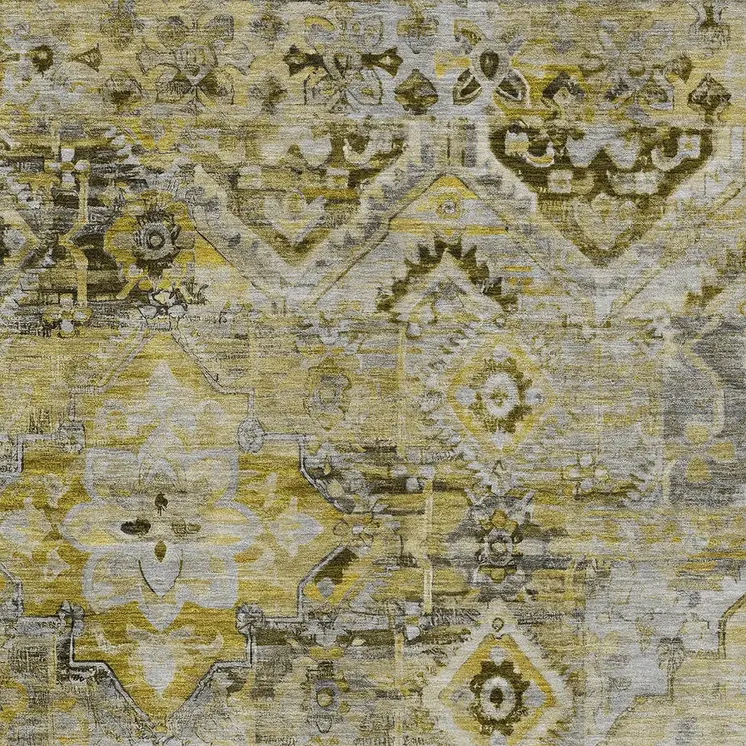 9' X 12' Pewter Gray And Gold Floral Medallion Washable Indoor Outdoor Area Rug