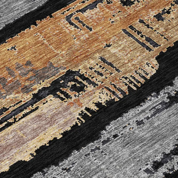 8' Black Gold And Brown Round Striped Washable Indoor Outdoor Area Rug