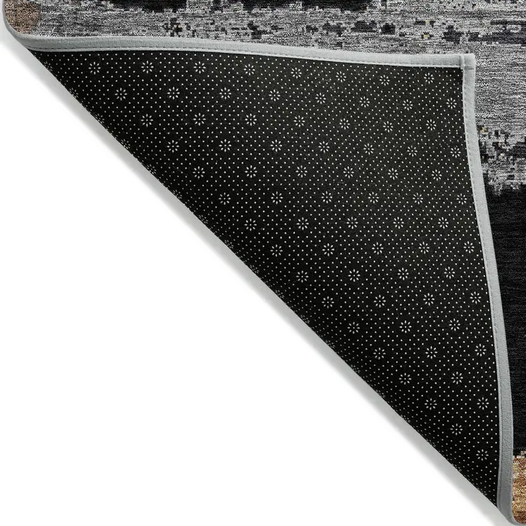 8' X 10' Black Gold And Brown Striped Washable Indoor Outdoor Area Rug