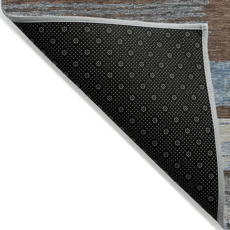 3' X 5' Chocolate Blue And Beige Striped Washable Indoor Outdoor Area Rug