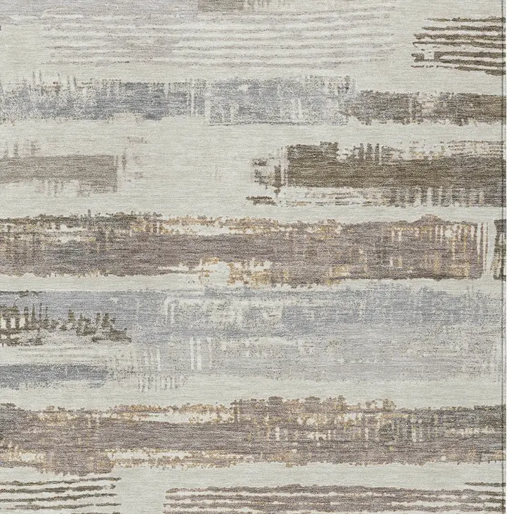 5' X 8' Linen Taupe And Ivory Striped Washable Indoor Outdoor Area Rug