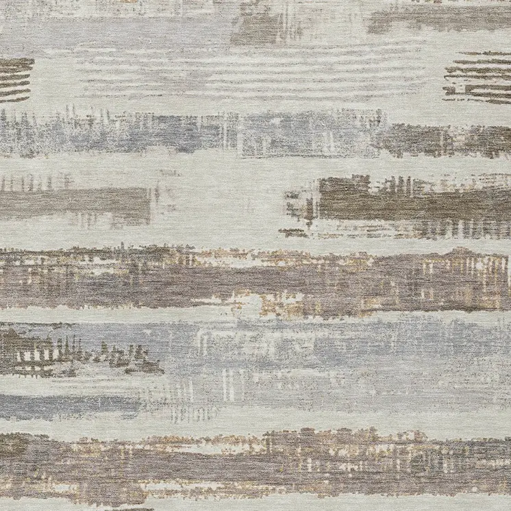 9' X 12' Linen Taupe And Ivory Striped Washable Indoor Outdoor Area Rug