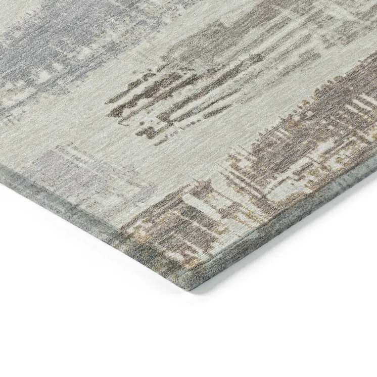 10' X 14' Linen Taupe And Ivory Striped Washable Indoor Outdoor Area Rug