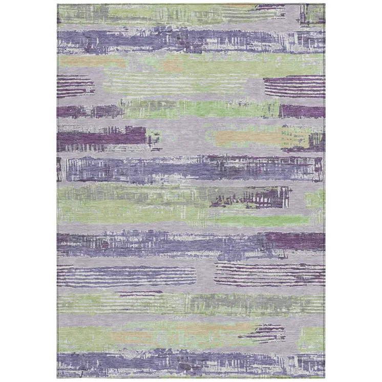 3' X 5' Lavender Purple And Green Striped Washable Indoor Outdoor Area Rug