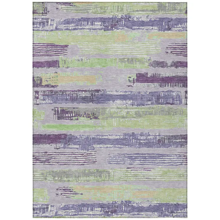 3' X 5' Lavender Purple And Green Striped Washable Indoor Outdoor Area Rug