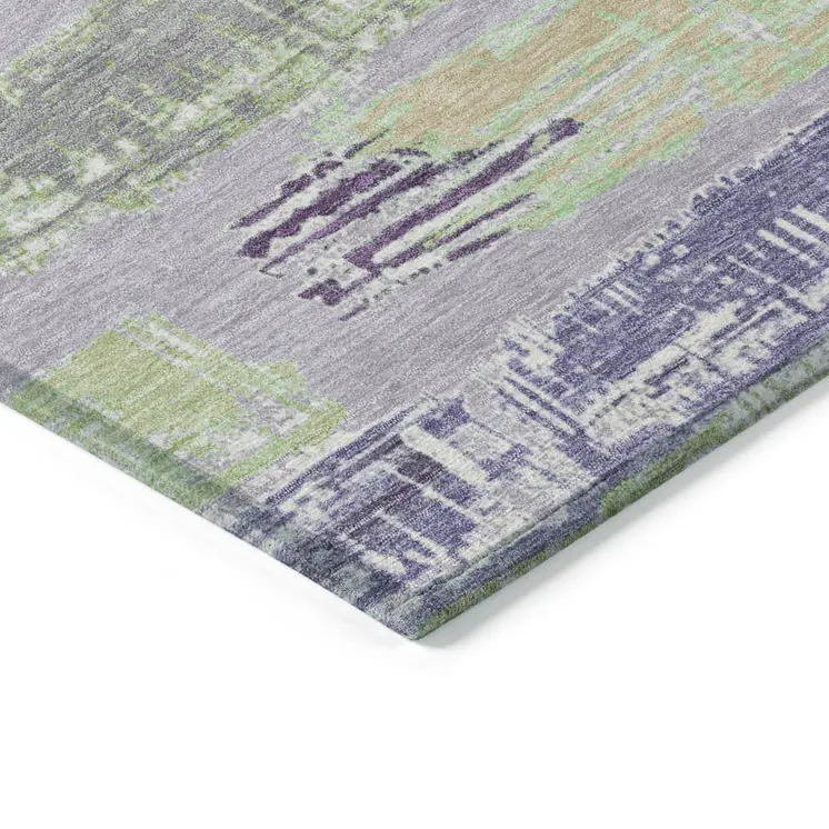 3' X 5' Lavender Purple And Green Striped Washable Indoor Outdoor Area Rug