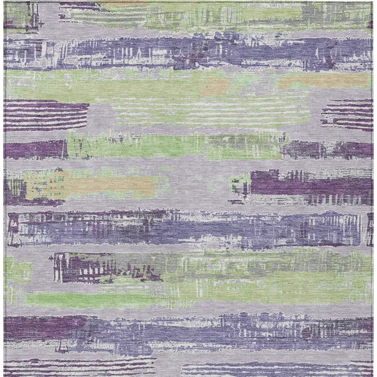3' X 5' Lavender Purple And Green Striped Washable Indoor Outdoor Area Rug
