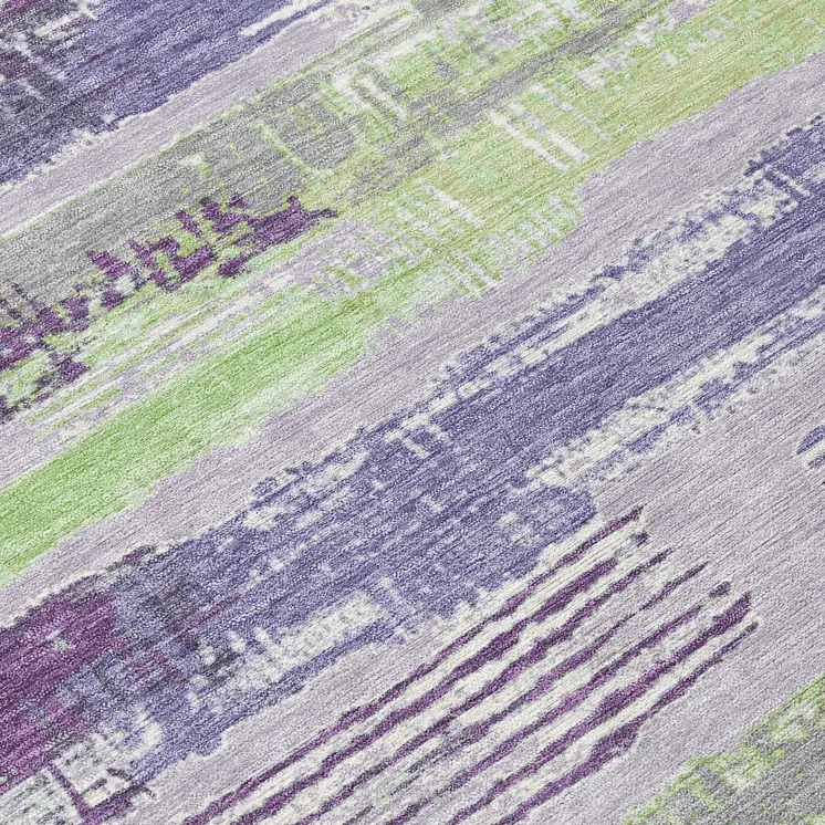 8' Lavender Purple And Green Round Striped Washable Indoor Outdoor Area Rug