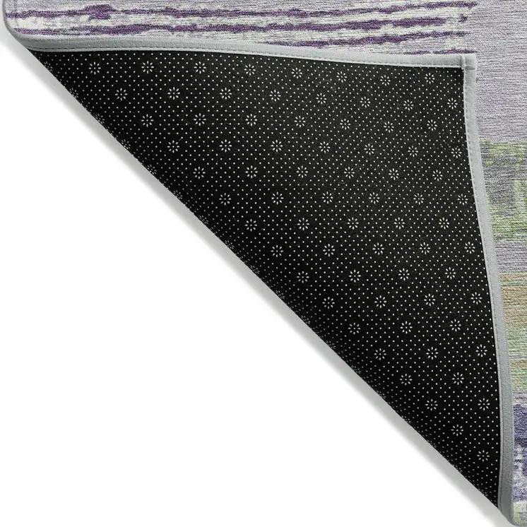 8' X 10' Lavender Purple And Green Striped Washable Indoor Outdoor Area Rug