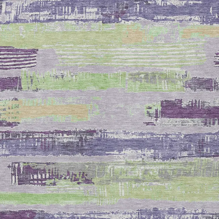 8' X 10' Lavender Purple And Green Striped Washable Indoor Outdoor Area Rug
