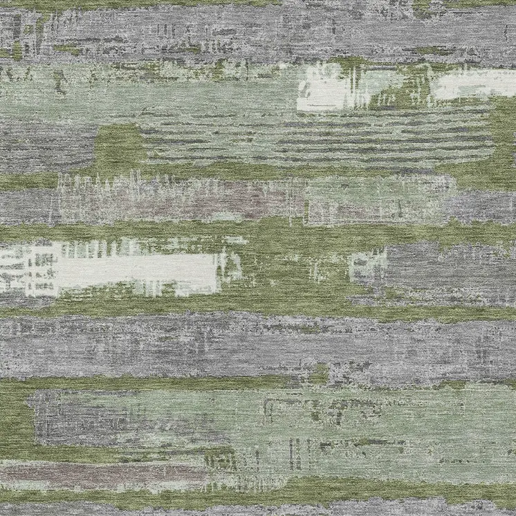3' X 5' Olive Green Ivory And Blue Striped Washable Indoor Outdoor Area Rug