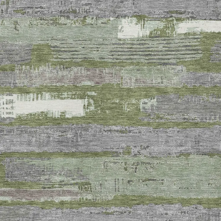 5' X 8' Olive Green Ivory And Blue Striped Washable Indoor Outdoor Area Rug