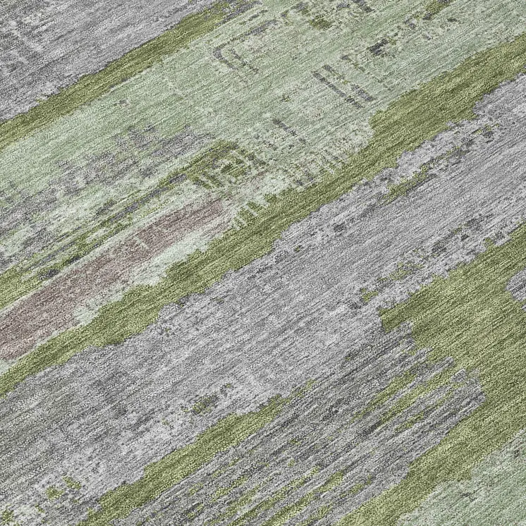 8' Olive Green Ivory And Blue Round Striped Washable Indoor Outdoor Area Rug