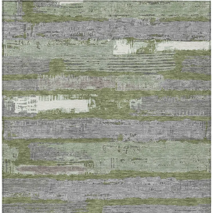 8' X 10' Olive Green Ivory And Blue Striped Washable Indoor Outdoor Area Rug