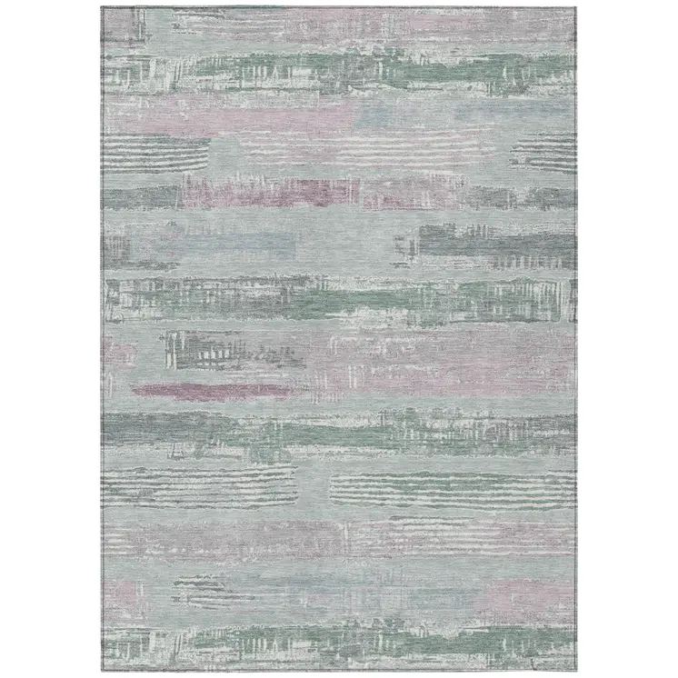 5' X 8' Pale Aqua Mauve And Blush Striped Washable Indoor Outdoor Area Rug