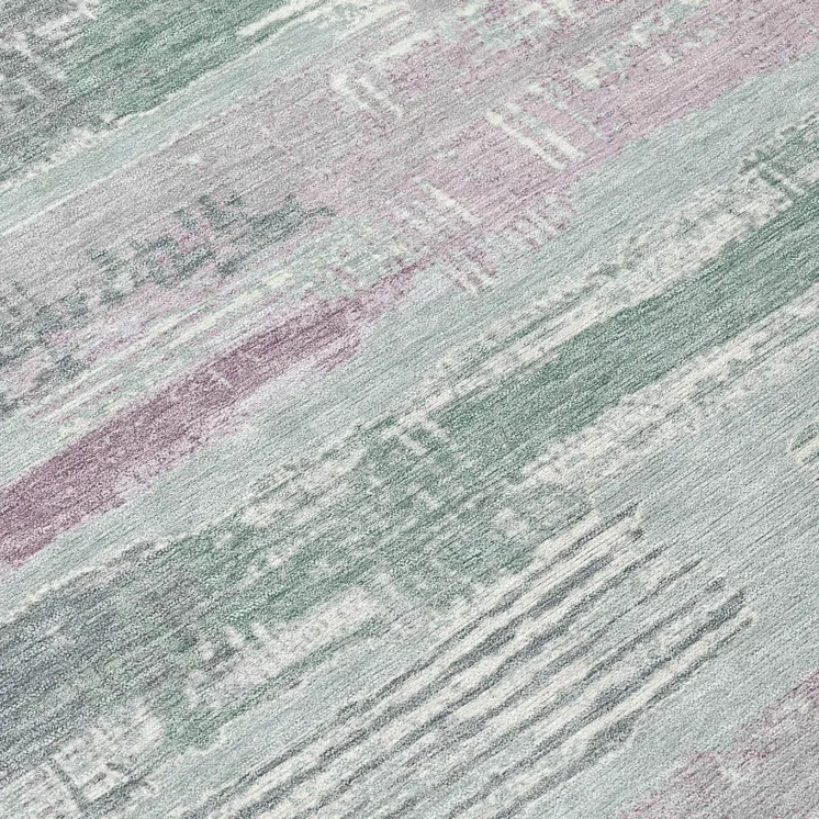 8' Pale Aqua Mauve And Blush Round Striped Washable Indoor Outdoor Area Rug