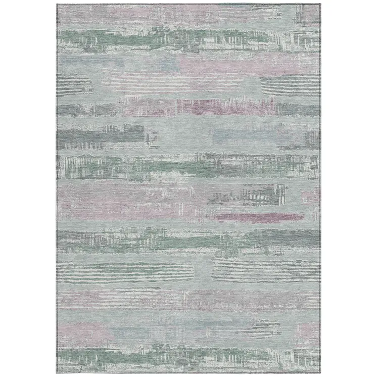 10' X 14' Pale Aqua Mauve And Blush Striped Washable Indoor Outdoor Area Rug