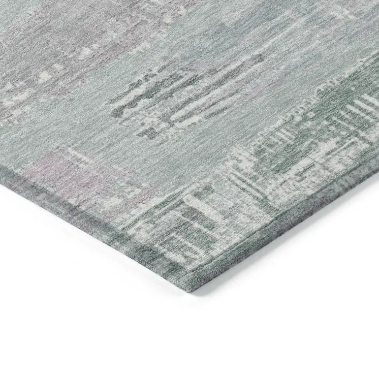 10' X 14' Pale Aqua Mauve And Blush Striped Washable Indoor Outdoor Area Rug