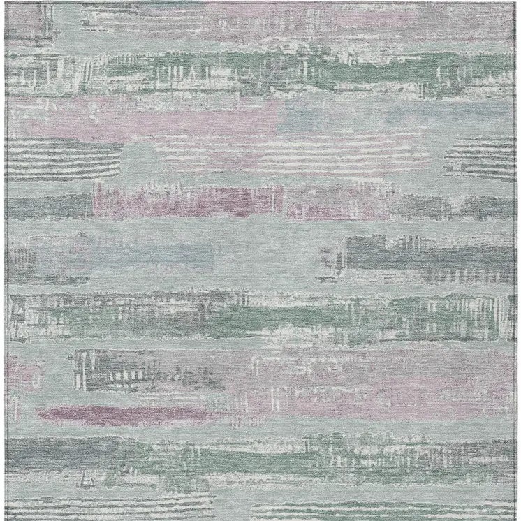 10' X 14' Pale Aqua Mauve And Blush Striped Washable Indoor Outdoor Area Rug