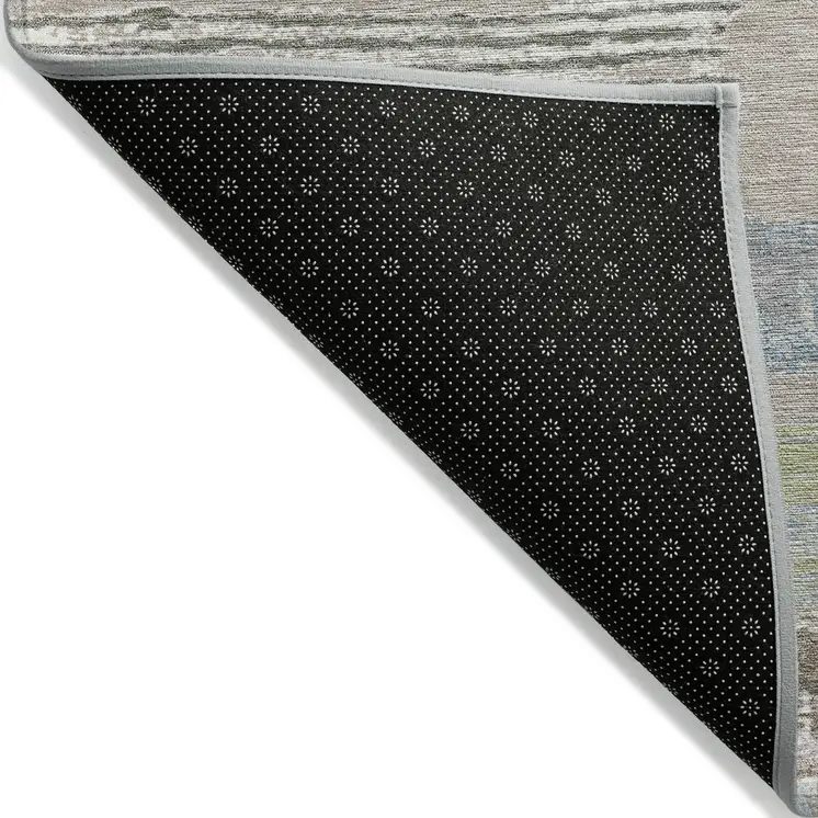 8' X 10' Taupe Blue And Brown Striped Washable Indoor Outdoor Area Rug