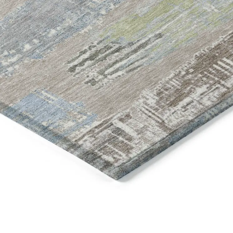 8' X 10' Taupe Blue And Brown Striped Washable Indoor Outdoor Area Rug