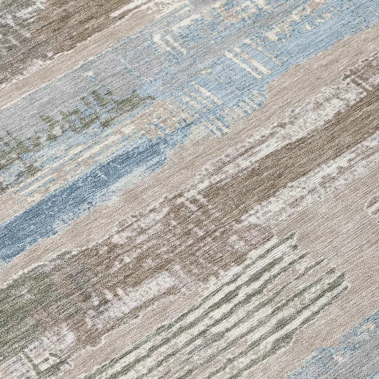 9' X 12' Taupe Blue And Brown Striped Washable Indoor Outdoor Area Rug