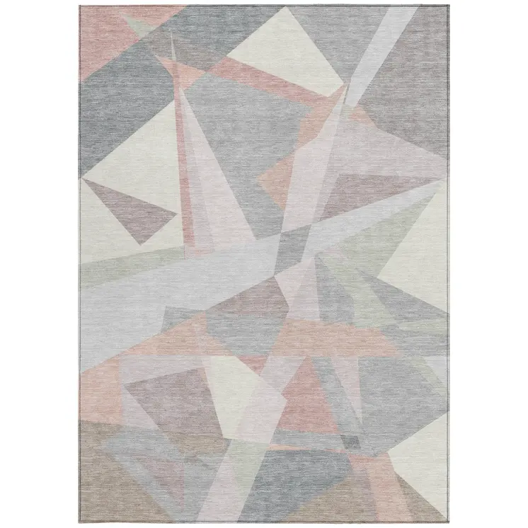 3' X 5' Blush Ivory And Gray Geometric Washable Indoor Outdoor Area Rug