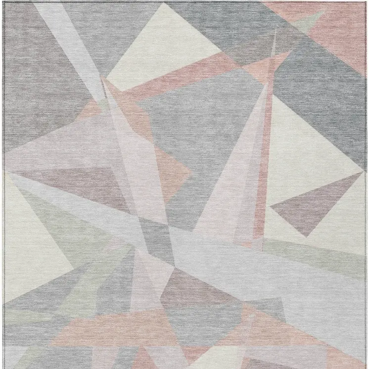 3' X 5' Blush Ivory And Gray Geometric Washable Indoor Outdoor Area Rug