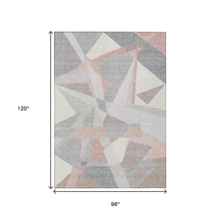 8' X 10' Blush Ivory And Gray Geometric Washable Indoor Outdoor Area Rug
