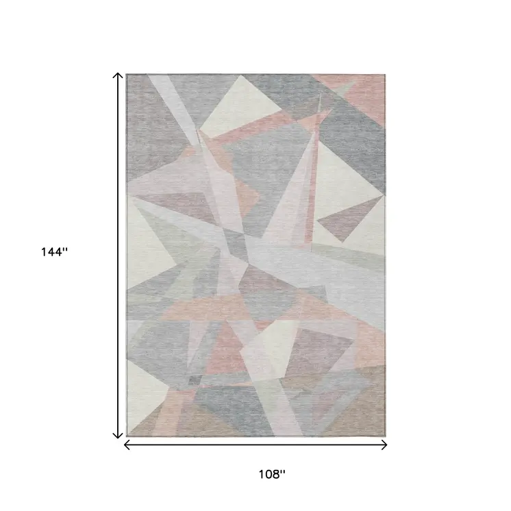 9' X 12' Blush Ivory And Gray Geometric Washable Indoor Outdoor Area Rug