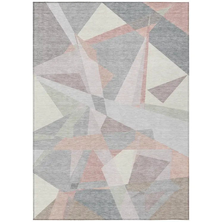 9' X 12' Blush Ivory And Gray Geometric Washable Indoor Outdoor Area Rug