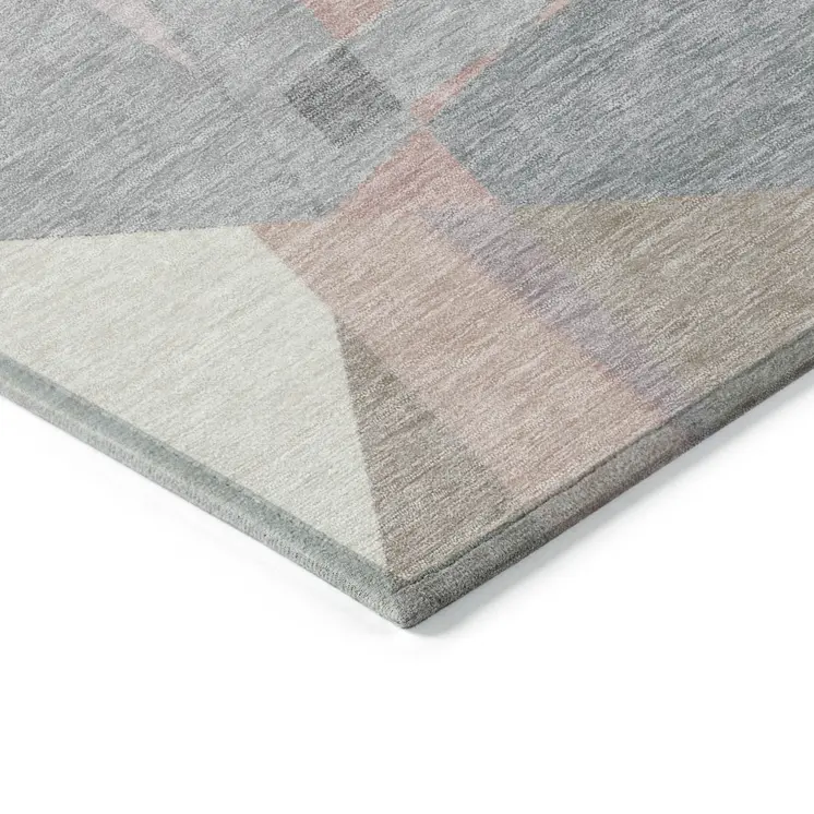 9' X 12' Blush Ivory And Gray Geometric Washable Indoor Outdoor Area Rug