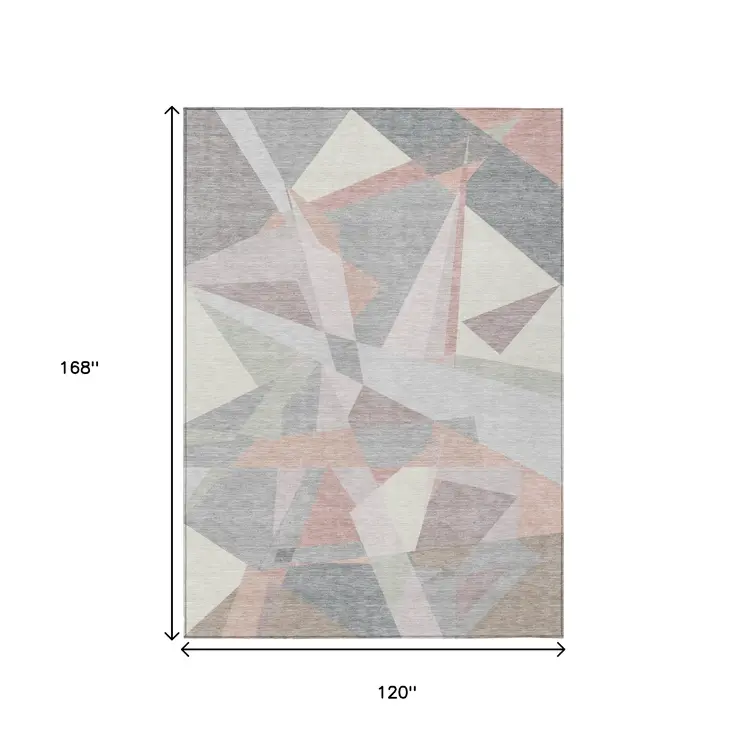 10' X 14' Blush Ivory And Gray Geometric Washable Indoor Outdoor Area Rug