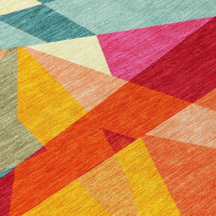 8' X 10' Ivory Orange Yellow Teal Blue And Burgundy Geometric Washable Indoor Outdoor Area Rug