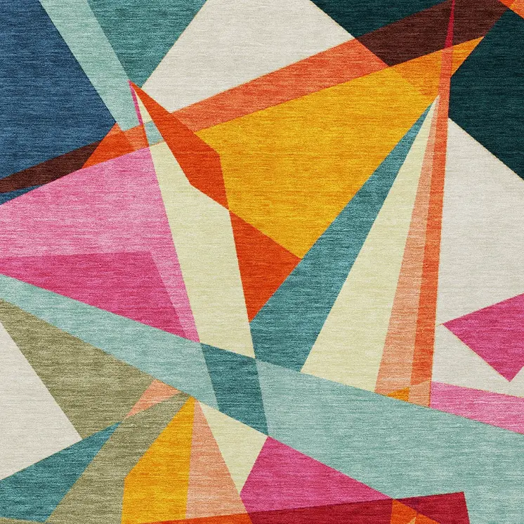 10' X 14' Ivory Orange Yellow Teal Blue And Burgundy Geometric Washable Indoor Outdoor Area Rug