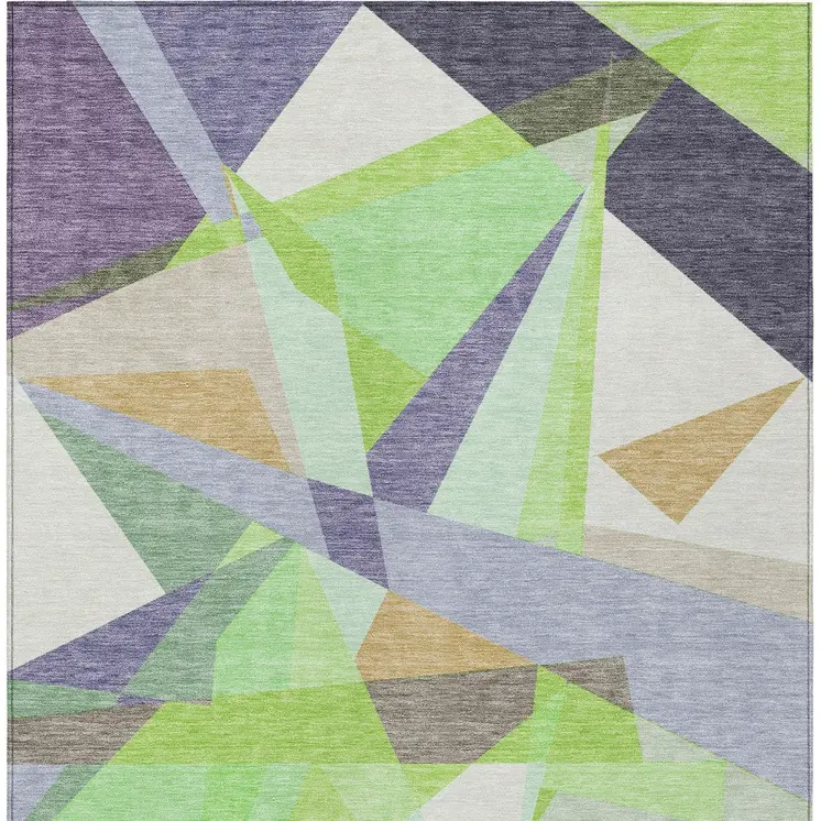 3' X 5' Lavender Lime Green And Beige Geometric Washable Indoor Outdoor Area Rug