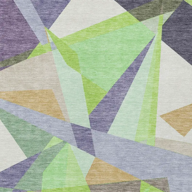 3' X 5' Lavender Lime Green And Beige Geometric Washable Indoor Outdoor Area Rug