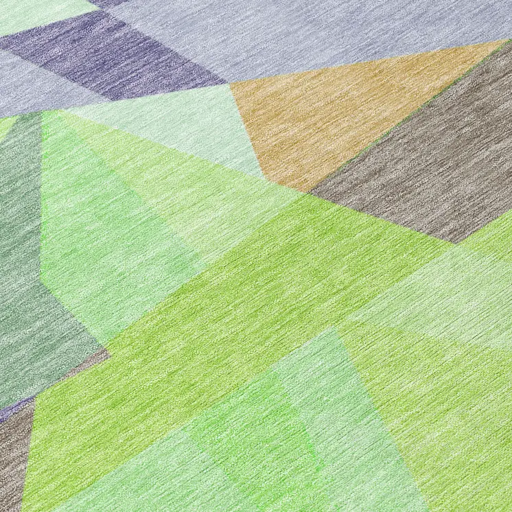 8' Lavender Lime Green And Beige Round Geometric Washable Indoor Outdoor Area Rug
