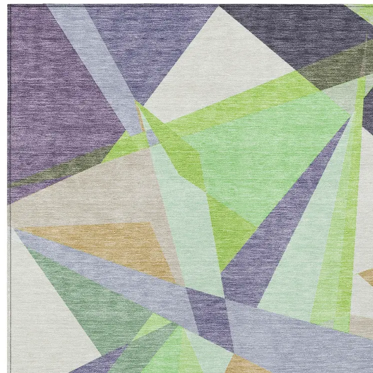 8' X 10' Lavender Lime Green And Beige Geometric Washable Indoor Outdoor Area Rug