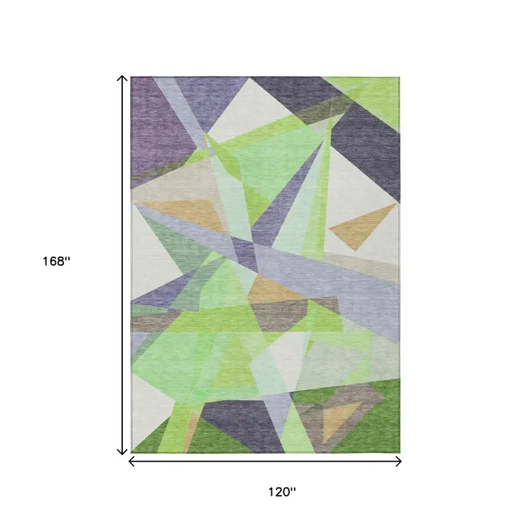 10' X 14' Lavender Lime Green And Beige Geometric Washable Indoor Outdoor Area Rug
