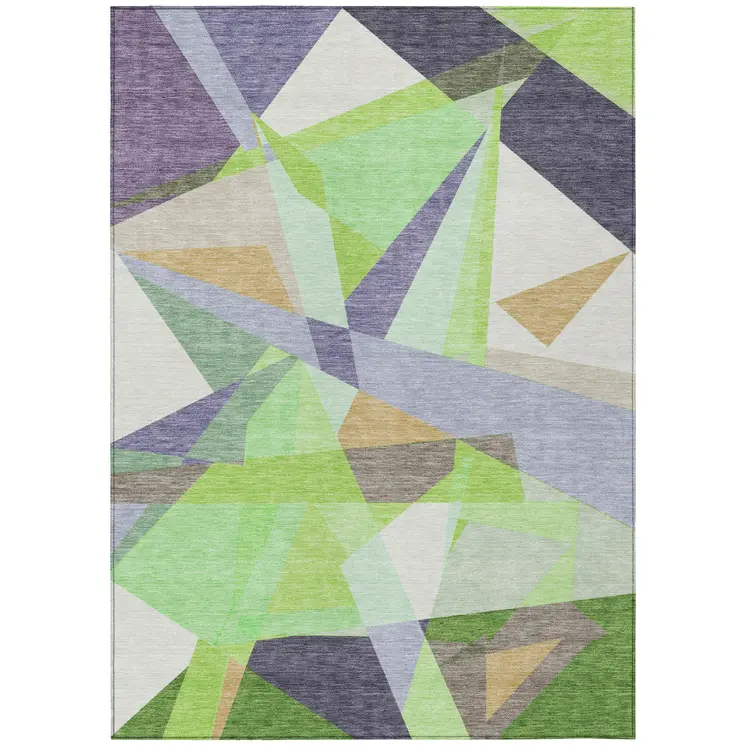 10' X 14' Lavender Lime Green And Beige Geometric Washable Indoor Outdoor Area Rug