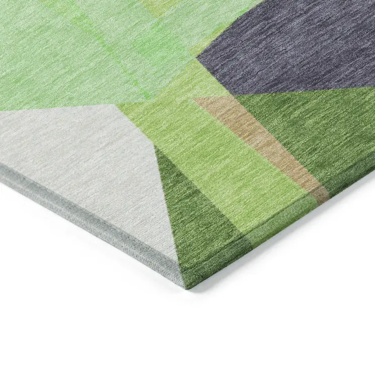 10' X 14' Lavender Lime Green And Beige Geometric Washable Indoor Outdoor Area Rug