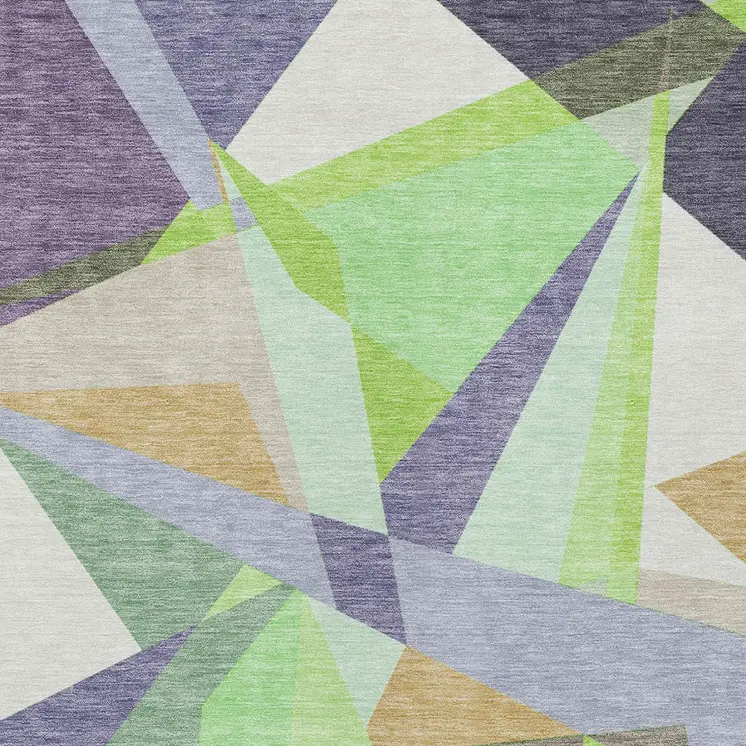 10' X 14' Lavender Lime Green And Beige Geometric Washable Indoor Outdoor Area Rug