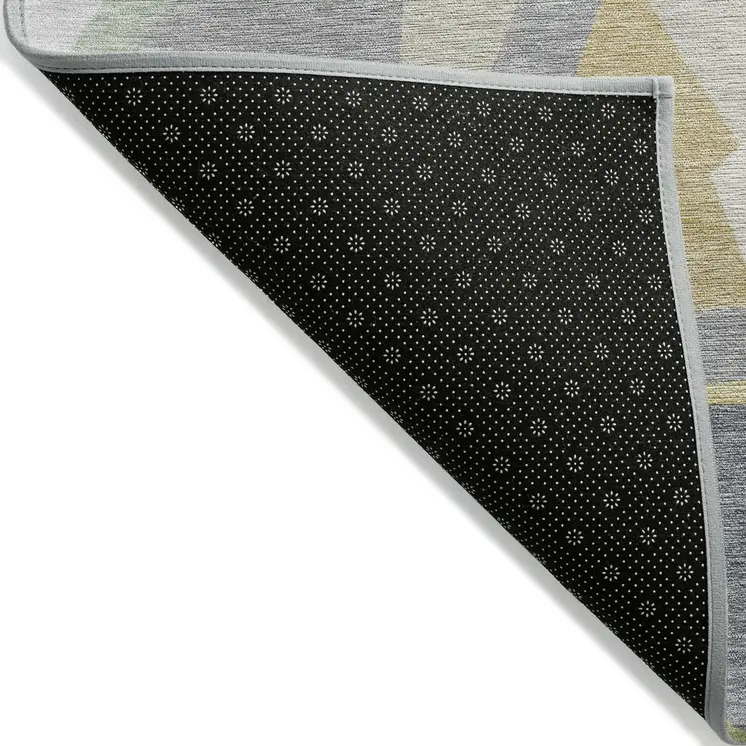 5' X 8' Pewter Ivory And Wheat Geometric Washable Indoor Outdoor Area Rug