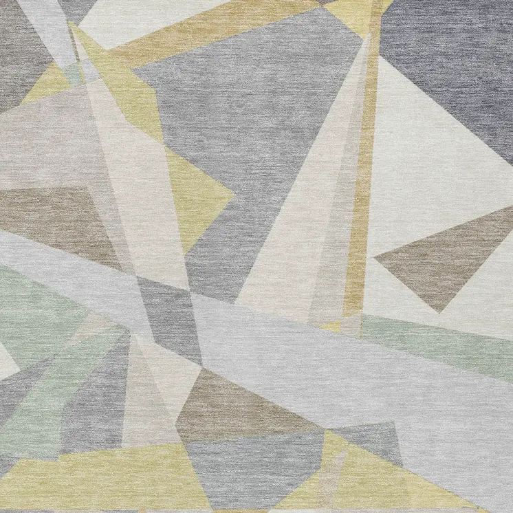 5' X 8' Pewter Ivory And Wheat Geometric Washable Indoor Outdoor Area Rug