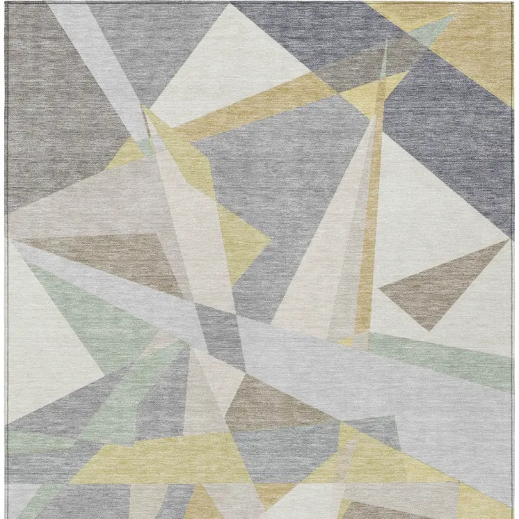10' X 14' Pewter Ivory And Wheat Geometric Washable Indoor Outdoor Area Rug