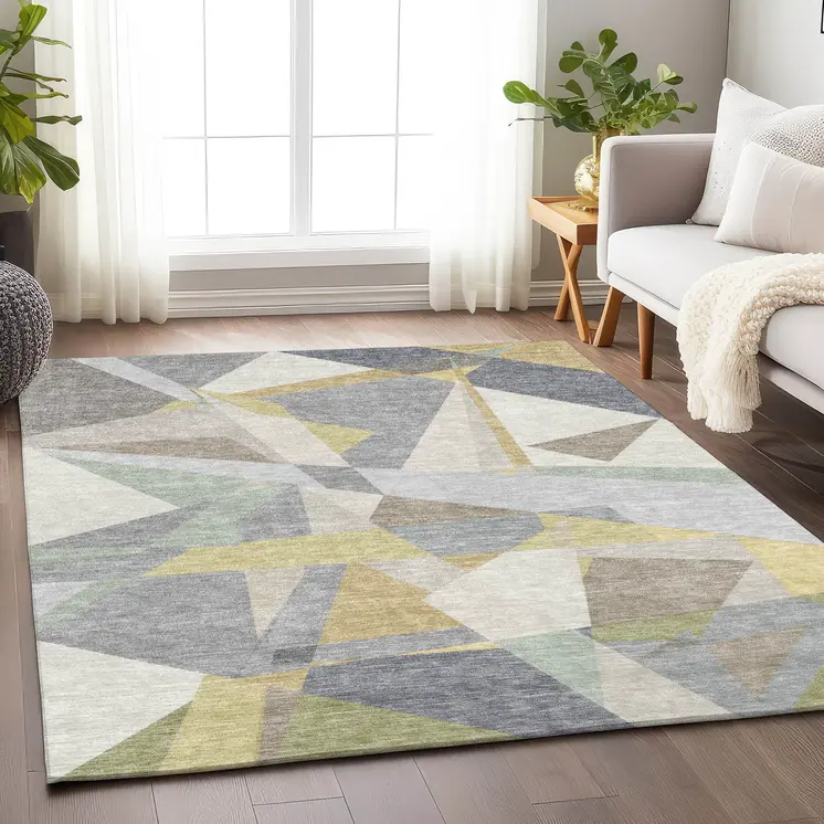 10' X 14' Pewter Ivory And Wheat Geometric Washable Indoor Outdoor Area Rug